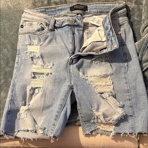 Judy Blue Light Blue Ripped Denim Shorts